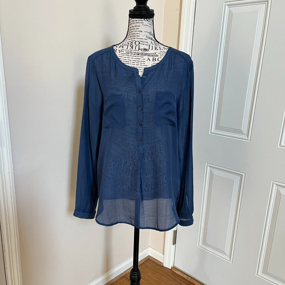 Ann Taylor Loft Blue Long-sleeve Blouse, Size M
